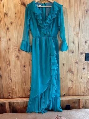 Vintage Victor Costa 1970's Ruffle Party Dress Gown